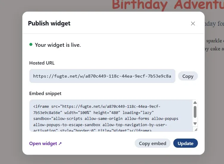 Copying a live preview link